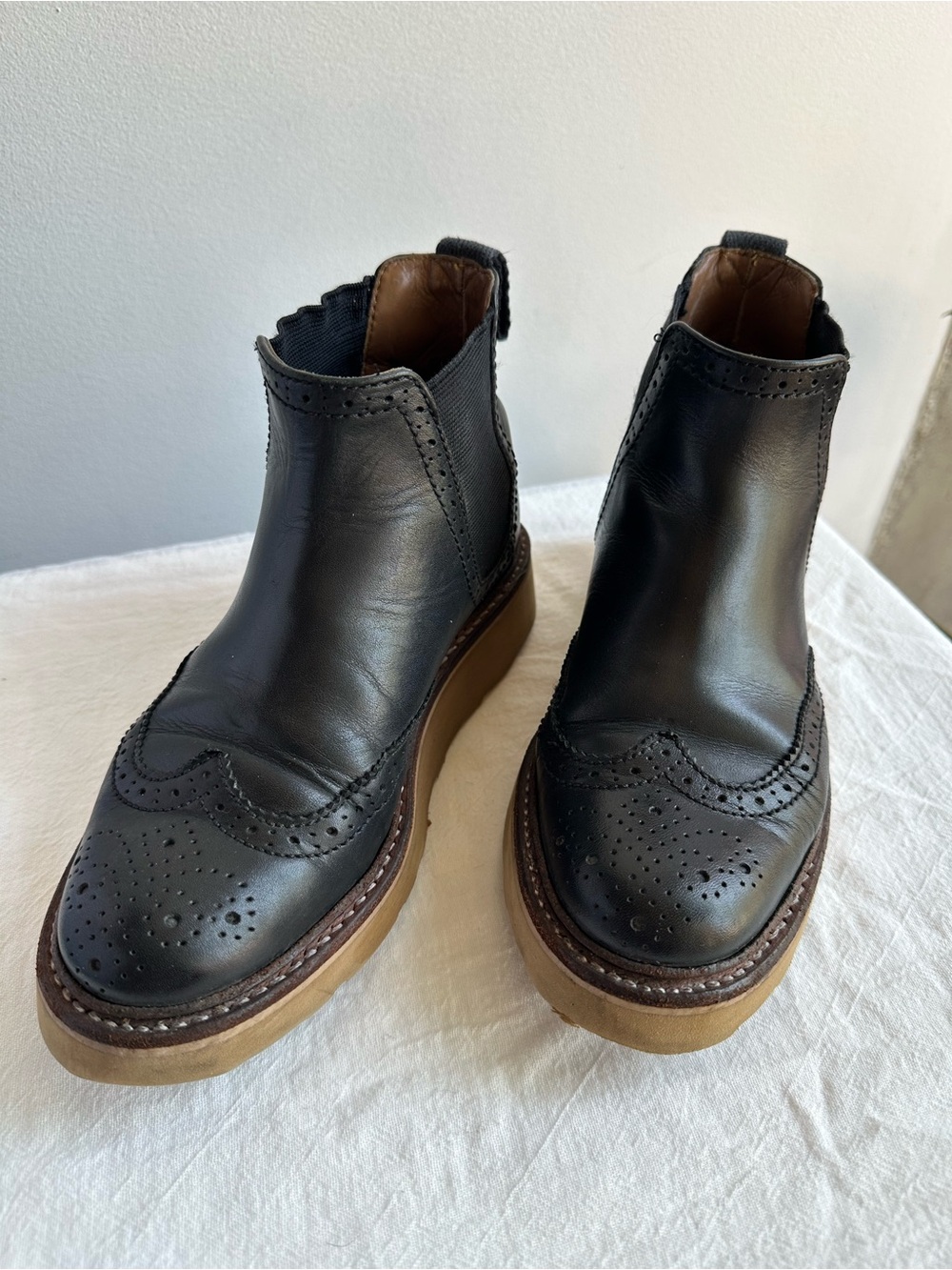 Grenson Alice Black Leather Brogue Chelsea Boots UK 3